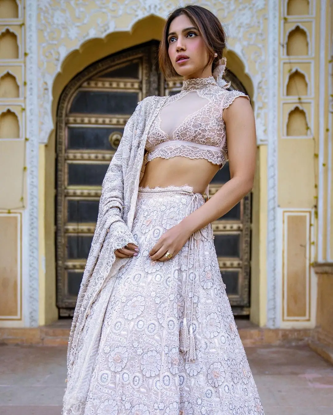 Indian Actress Bhumi Pednekar Photoshoot in White Lehenga Choli